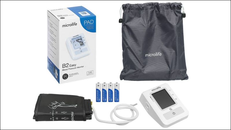Bộ sản phẩm máy đo huyết áp Microlife B2 Easy Bộ sản phẩm máy đo huyết áp Microlife B2 Easy