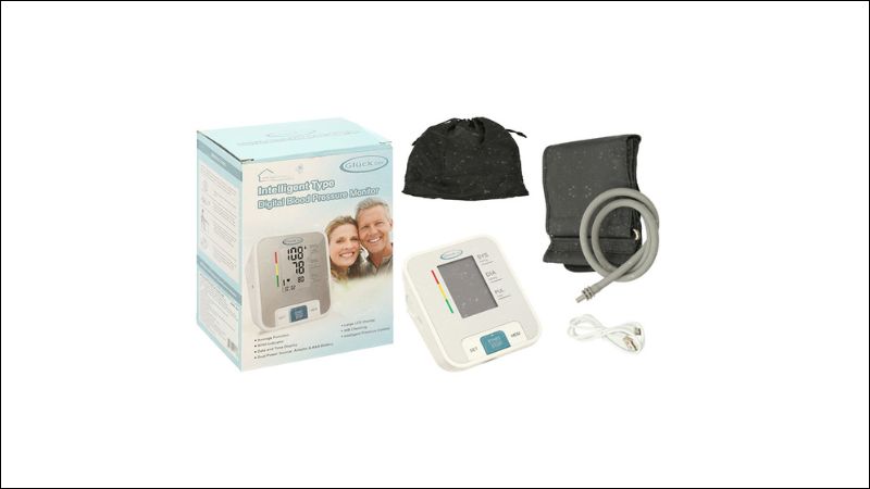 Trọn bộ sản phẩm m&aacute;y đo huyết &aacute;p bắp tay Gluck B56