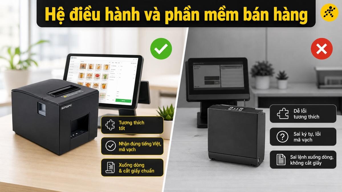 Tương thích phần mềm bán hàng So sánh khả năng tương thích của máy in hóa đơn với phần mềm bán hàng