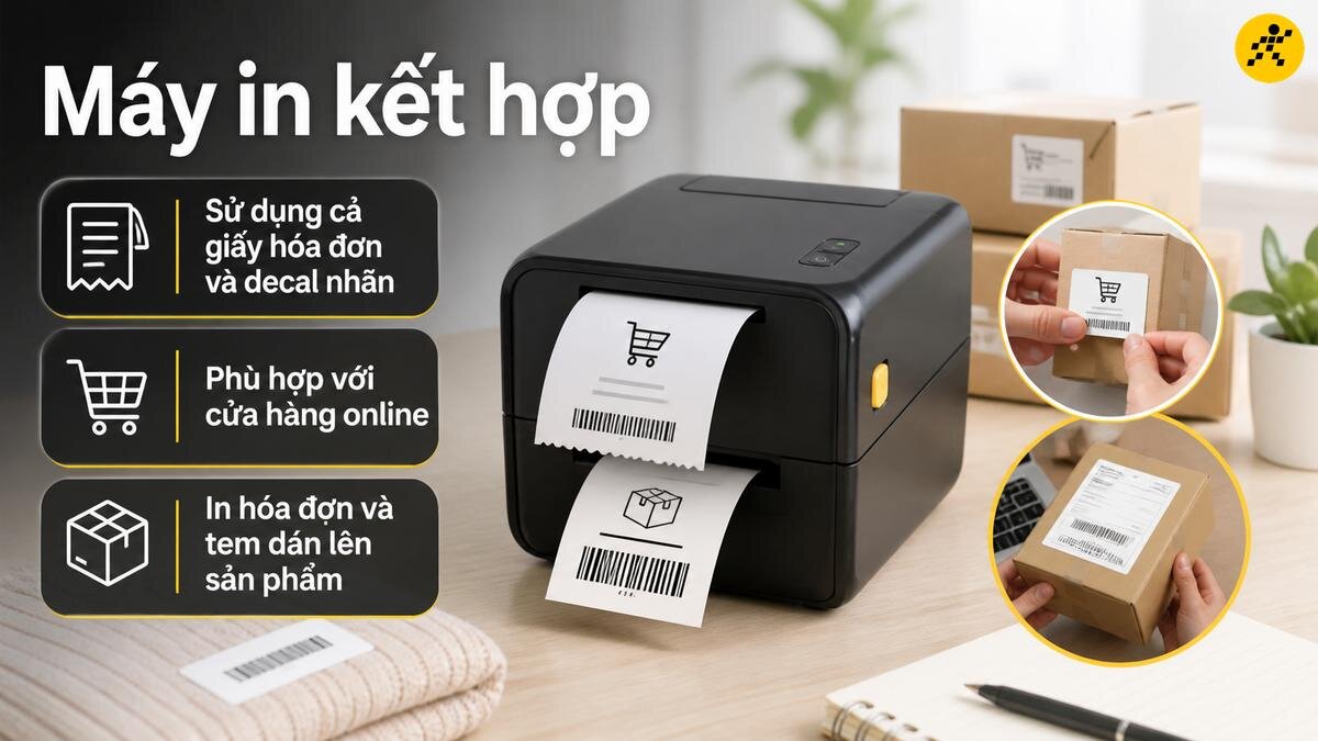 Máy in hóa đơn và tem nhãn đa năng Máy in hóa đơn và tem decal đa năng cho cửa hàng online