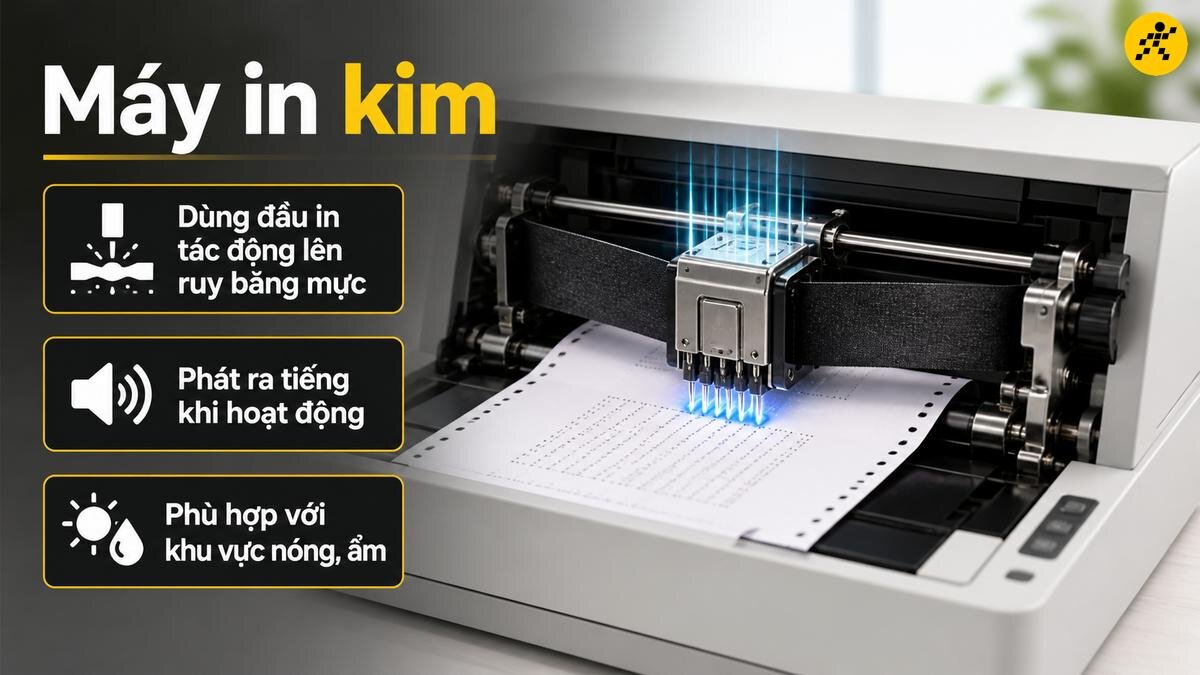 Cơ chế hoạt động của máy in kim Cơ chế hoạt động của máy in kim bằng cách tác động lên ruy băng mực
