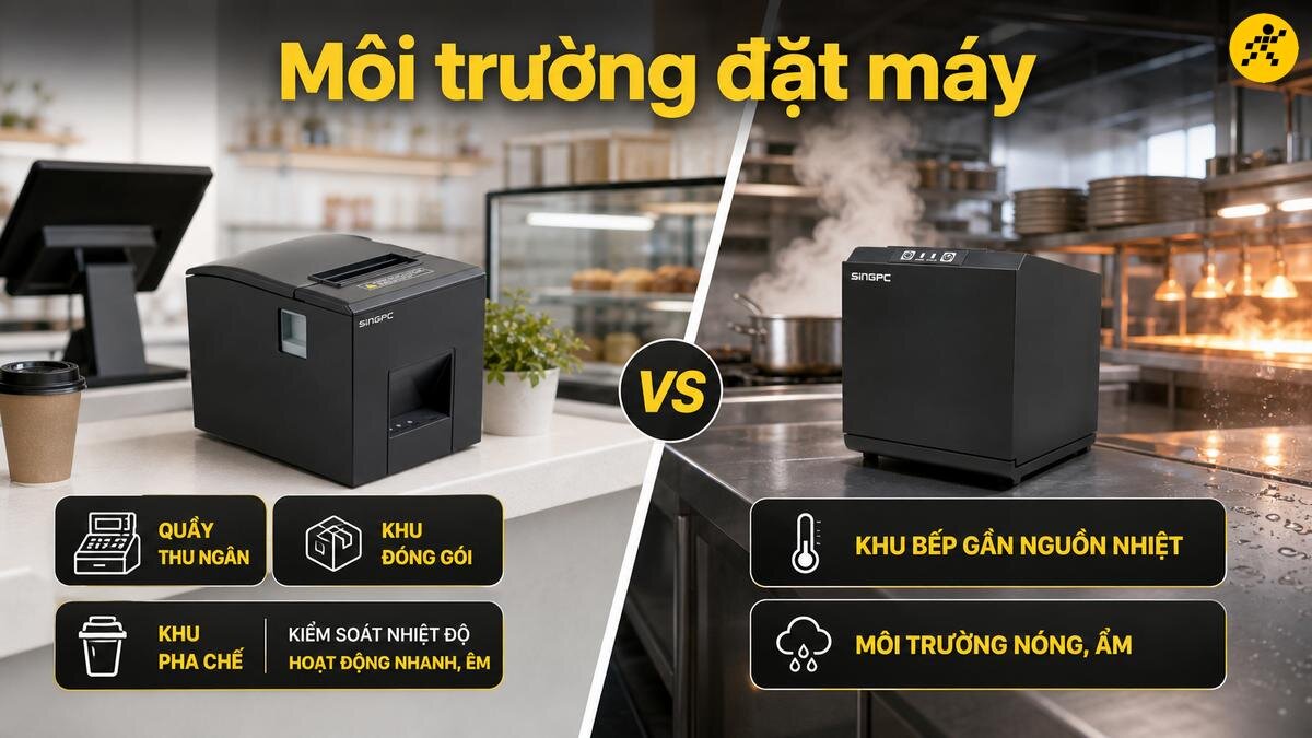 Môi trường lý tưởng khi lắp đặt máy in hóa đơn So sánh môi trường đặt máy in hóa đơn phù hợp và không phù hợp