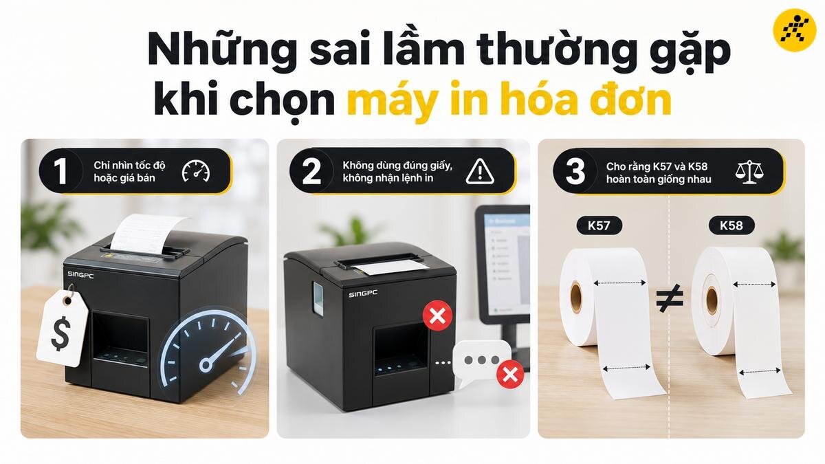 dùng sai khổ giấy K57 và K58 3 sai lầm thường gặp khi chọn mua máy in hóa đơn như chỉ nhìn giá