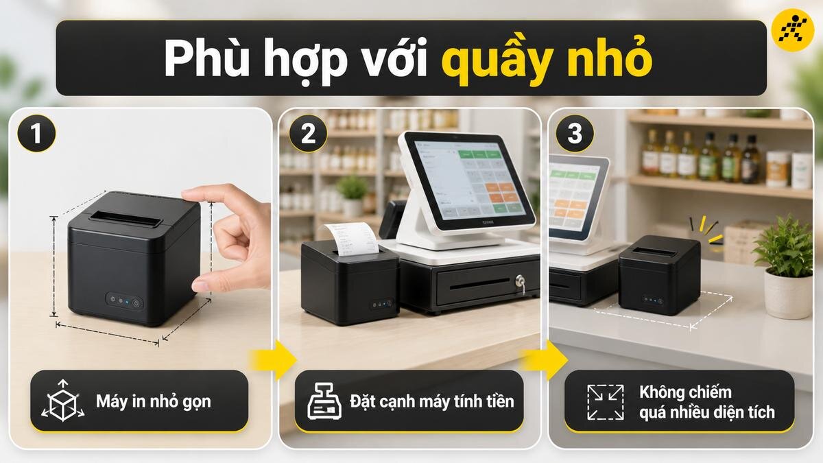 Máy in hóa đơn nhỏ gọn cho quầy bán hàng Máy in hóa đơn nhỏ gọn phù hợp cho quầy thu ngân nhỏ