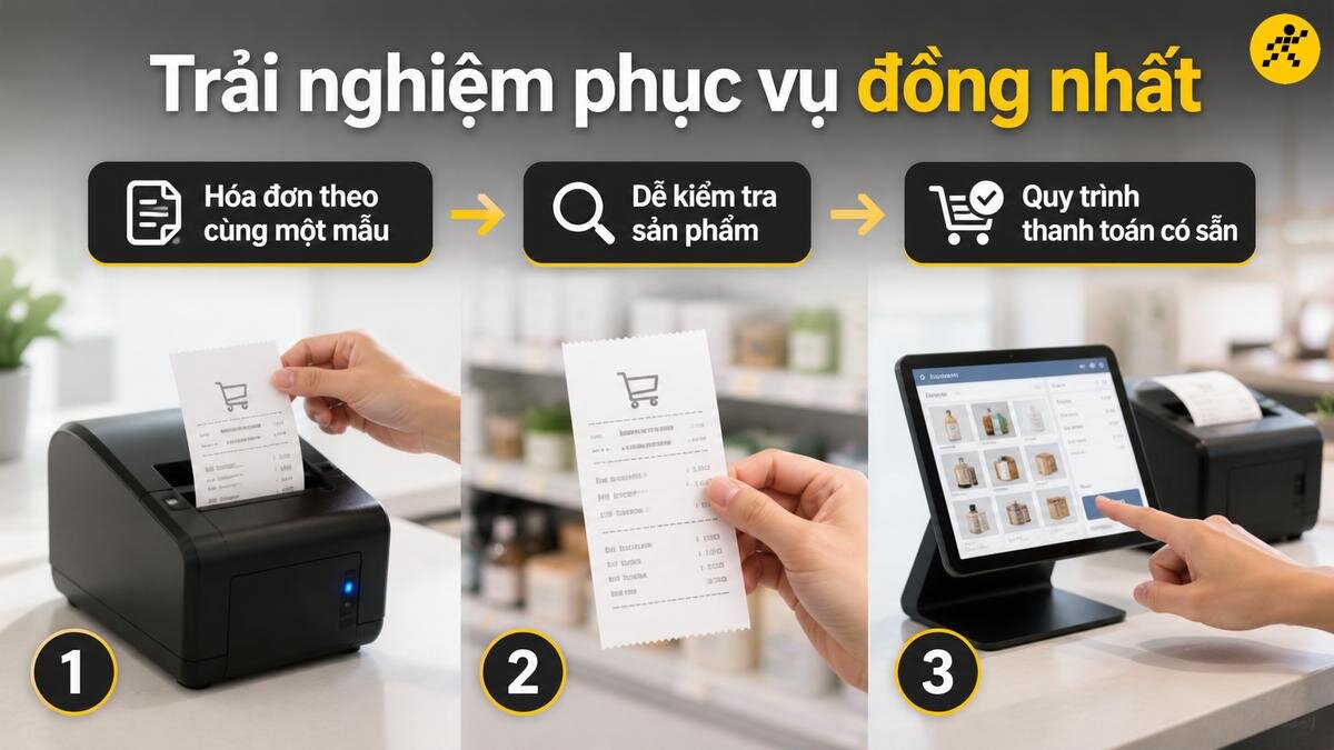 Quy trình bán hàng đồng nhất với máy in hóa đơn Quy trình bán hàng sử dụng máy in hóa đơn để tạo trải nghiệm đồng nhất cho khách hàng