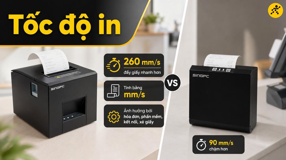 So sánh tốc độ in máy in hóa đơn So sánh tốc độ in của máy in hóa đơn 260mm/s và 90mm/s
