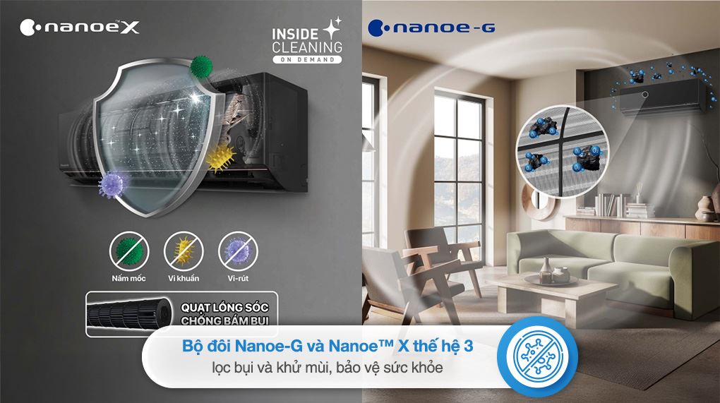 Máy lạnh Panasonic 1.5 HP CU/CS-AU12BKH-8 màu đen nhám tích hợp Nanoe-X Gen 3