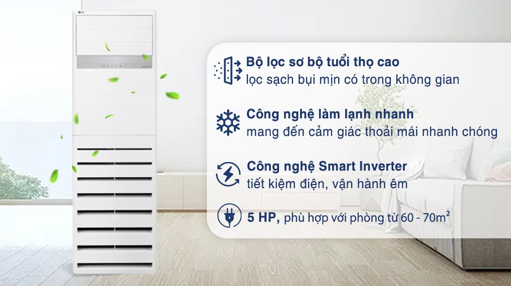 Máy lạnh tủ đứng LG Inverter 5 HP ZPNQ48GT3A0 công suất lớn đặt sàn cho không gian hội trường và quán cà phê