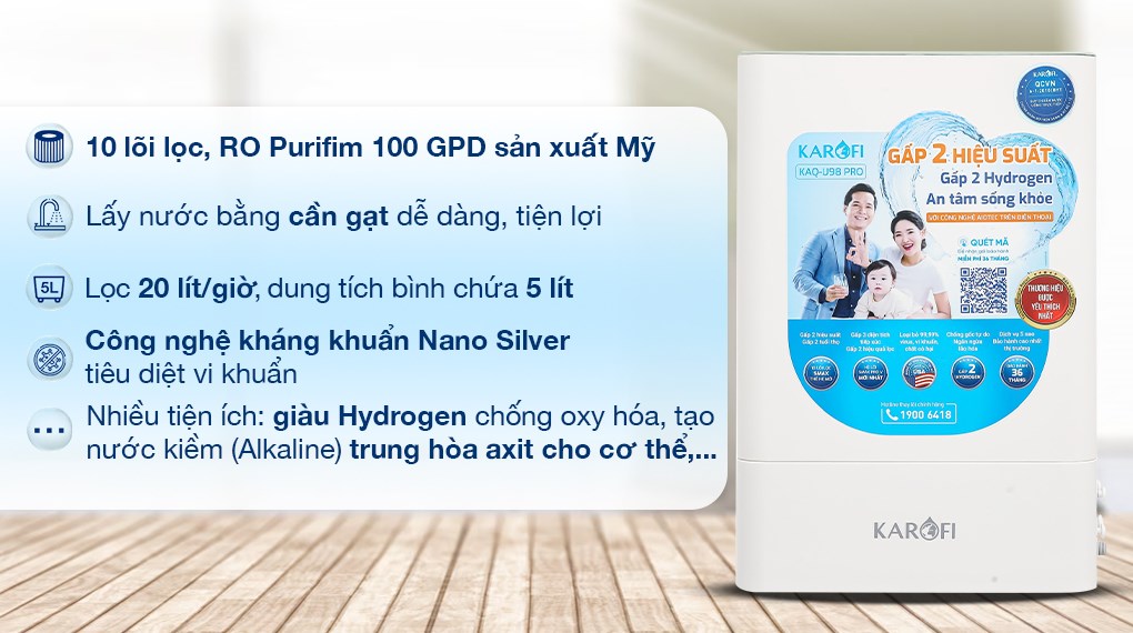 Máy lọc nước lắp âm Karofi KAQ-U98 Pro 10 lõi công nghệ AioTec màng RO Purifim Máy lọc nước lắp âm Karofi KAQ-U98 Pro 10 lõi công nghệ AioTec màng RO Purifim