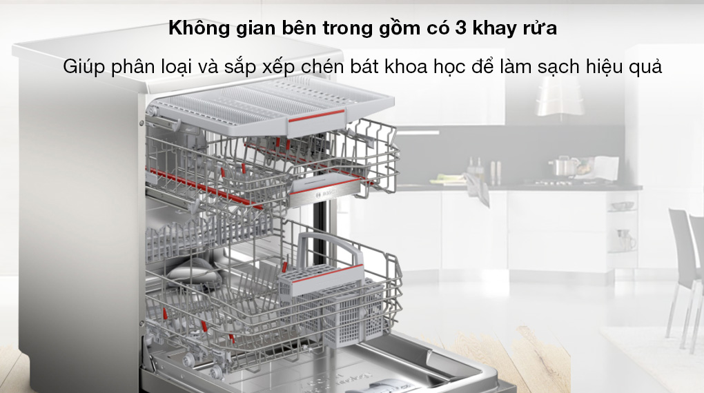 Hệ thống giàn rửa VarioFlex linh hoạt sắp xếp nồi chảo trên máy rửa bát Bosch âm tủ