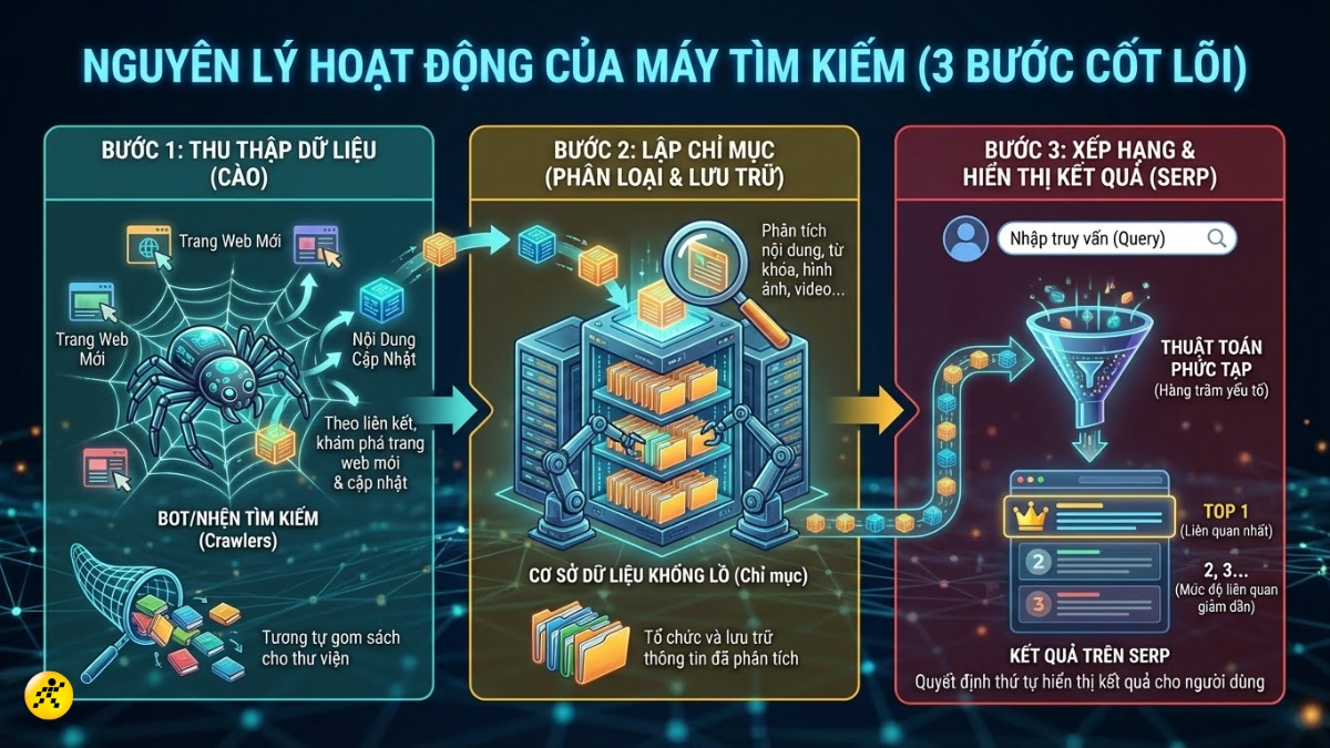 Nguy&ecirc;n l&yacute; hoạt động của m&aacute;y t&igrave;m kiếm