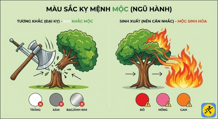 Người mệnh Mộc nên tuyệt đối tránh các màu thuộc hành Kim như Trắng, Xám, Bạc hay các màu có ánh kim