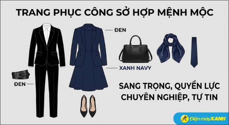 Trang phục màu Đen và Xanh Navy (xanh hải quân) là lựa chọn hoàn hảo cho người mệnh Mộc