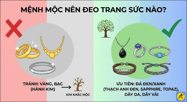 Người mệnh Mộc hãy ưu tiên các loại trang sức có đính đá phong thủy màu Đen (Thạch anh đen, Obsidian), Xanh dương (Sapphire, Topaz)