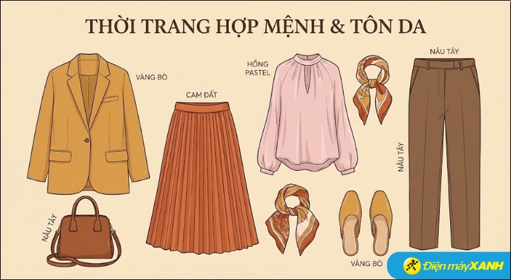 Người mệnh Thổ nên ưu tiên các tông màu ấm áp như Hồng pastel, Cam đất, Vàng bò hoặc Nâu tây