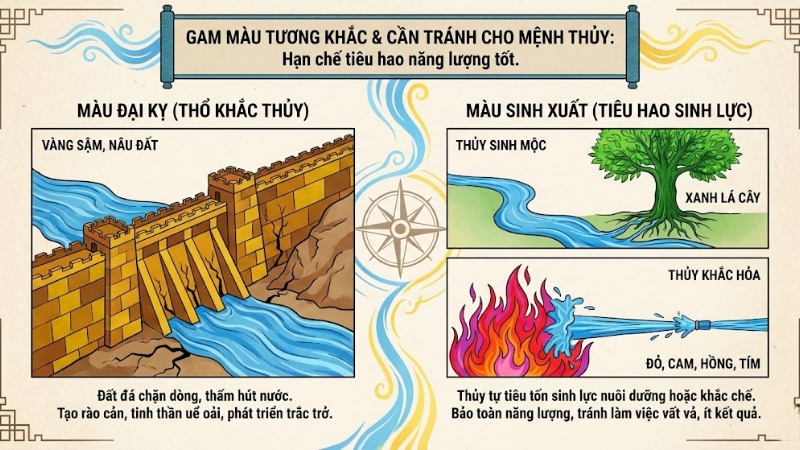 Mệnh Thủy khắc m&agrave;u g&igrave; để tr&aacute;nh xui xẻo?