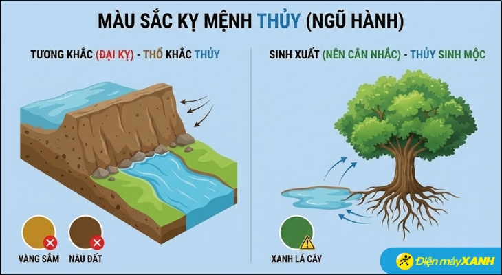 Người mệnh Thủy nên tuyệt đối tránh các màu thuộc hành Thổ như vàng sẫm hay nâu đất