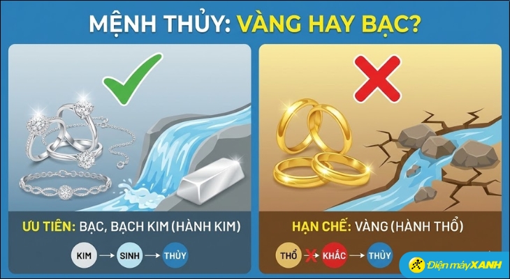Người mệnh Thuỷ nên ưu tiên đeo Bạc hoặc Bạch kim (Platinum)