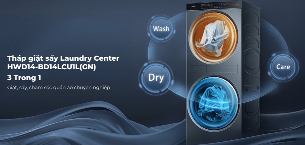 Tháp giặt sấy Haier Laundry Center Inverter giặt 14 kg - sấy 13 kg HWD140-BD14LCU1L(GN)