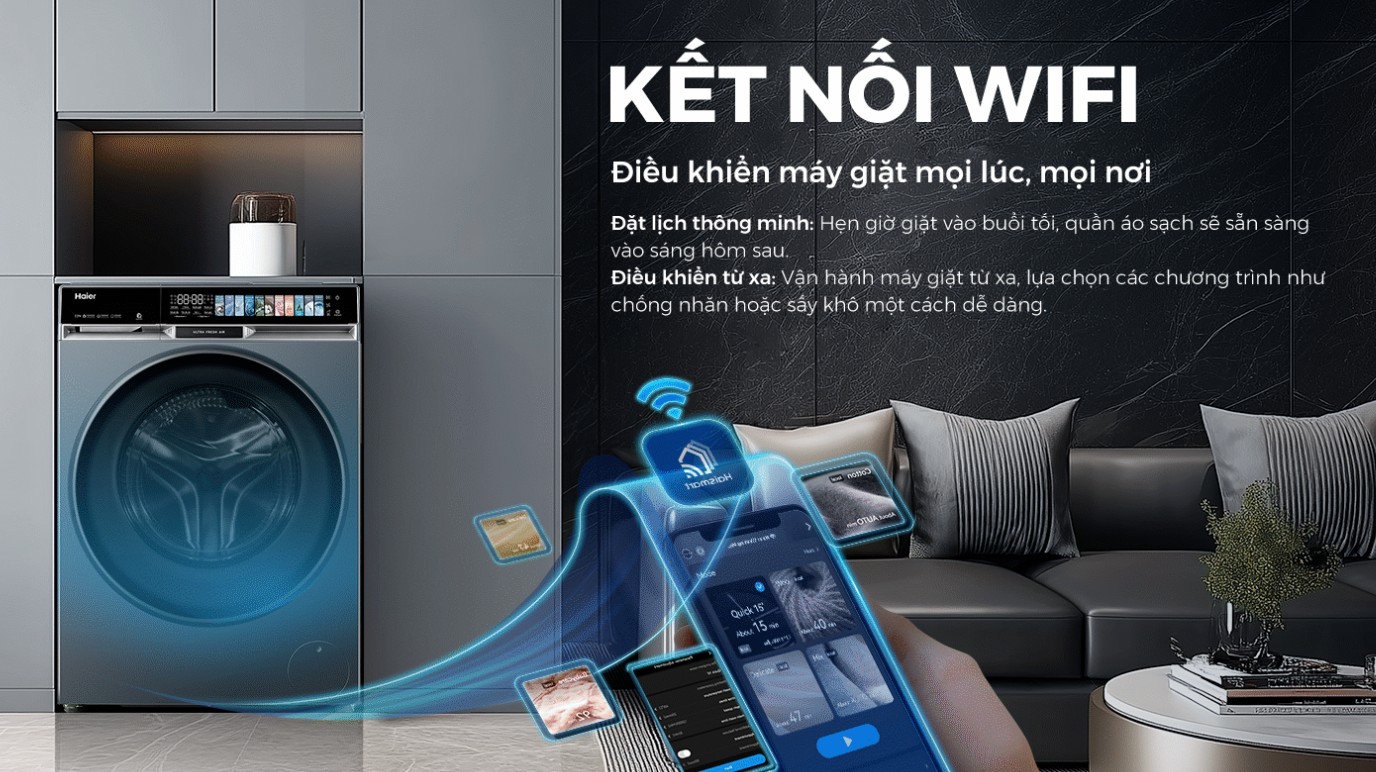 Máy giặt Haier X9 Inverter 11 kg HW110-BD14387GNU1 có thể Kết nối Wifi và điều khiển qua ứng dụng Haismart cực tiện lợi