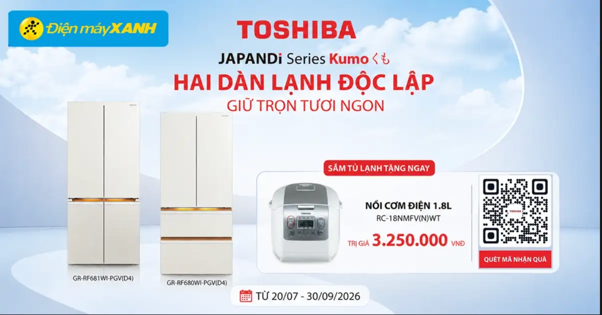 Mua tủ lạnh Toshiba JAPANDI Kumo tặng ngay nồi cơm điện