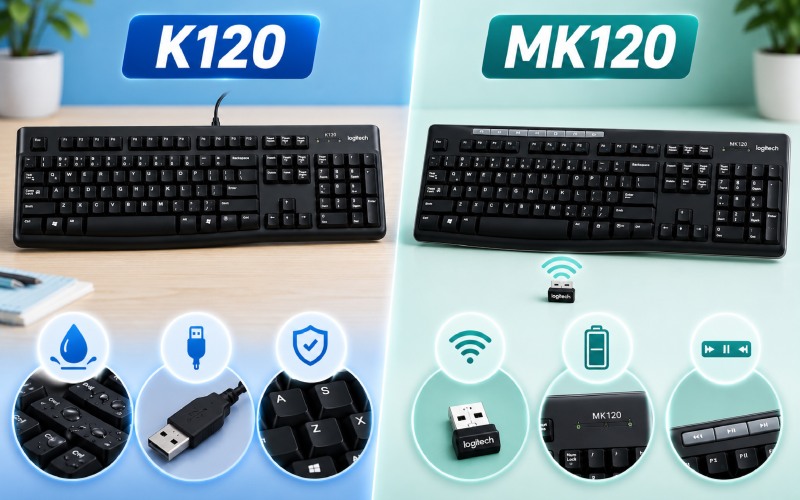 C&ocirc;ng nghệ v&agrave; t&iacute;nh năng nổi bật của b&agrave;n ph&iacute;m Logitech K120 v&agrave; MK120
