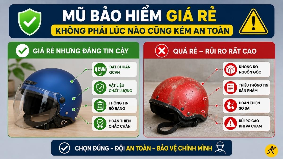 Mũ bảo hiểm giá rẻ có thể mang lại rủi ro rất cao Mũ bảo hiểm giá rẻ có thể mang lại rủi ro rất cao