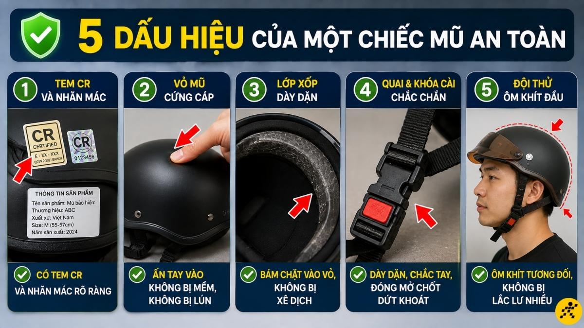 5 dấu hiệu của một chiếc mũ an toàn 5 dấu hiệu của một chiếc mũ an toàn