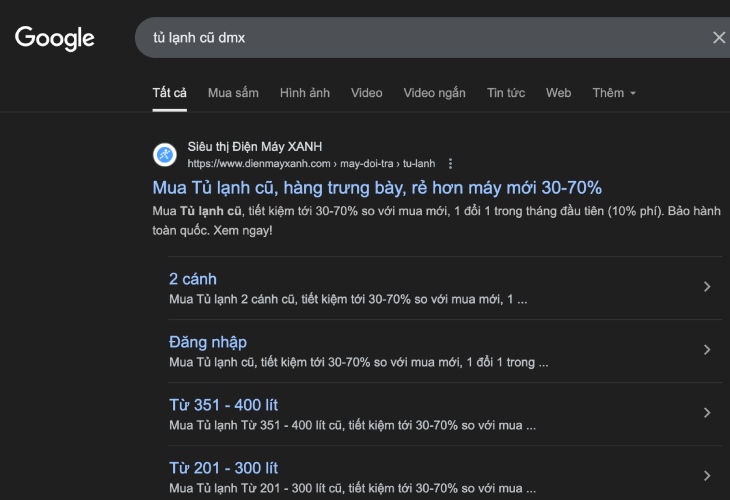 Nhập tìm sản phẩm cũ cần mua trên trang tìm kiếm Google