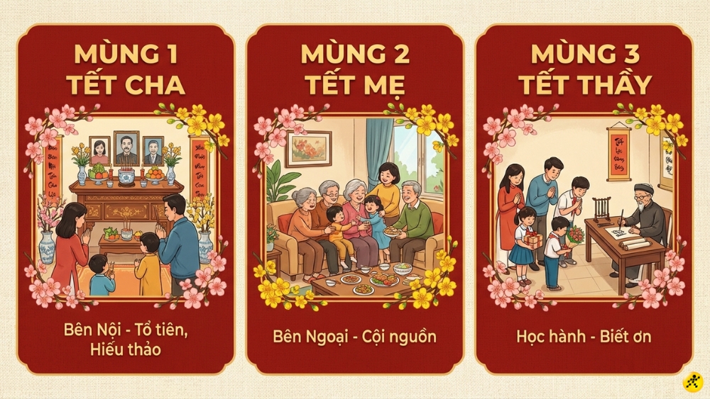 &Yacute; nghĩa c&acirc;u M&ugrave;ng 1 Tết cha m&ugrave;ng 2 Tết mẹ m&ugrave;ng 3 Tết thầy