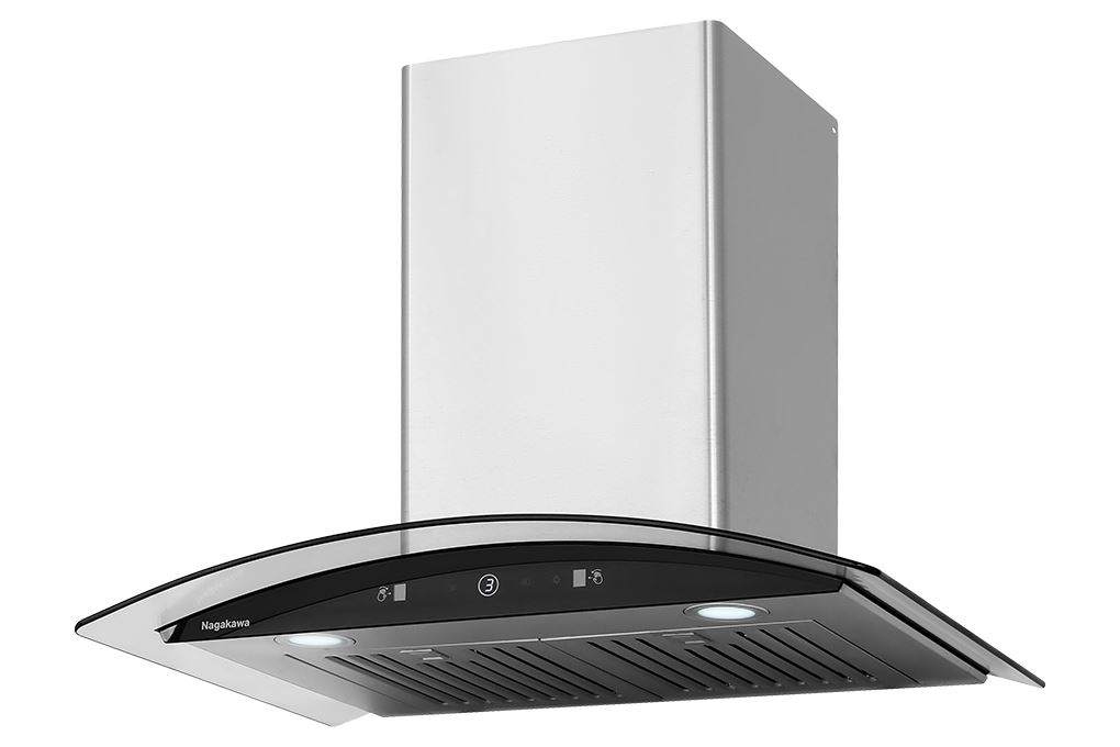 Máy hút mùi kính cong Nagakawa công suất 800 m3/giờ vỏ Inox kính cường lực