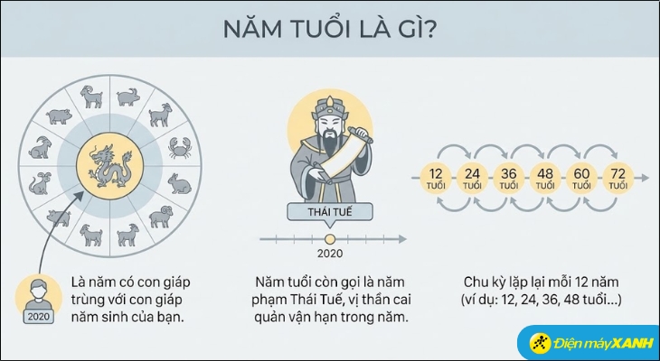 Năm tuổi là năm có địa chi (con giáp) của năm đó trùng với địa chi năm sinh của một người