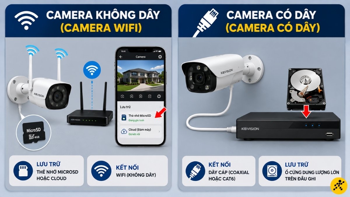 Camera c&oacute; d&acirc;y v&agrave; kh&ocirc;ng d&acirc;y