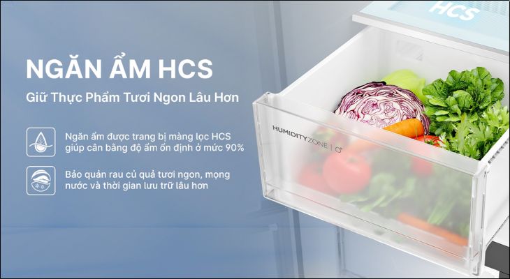 Ngăn HCS (Humidity Control System), hay còn gọi là ngăn chứa chuyên biệt với công nghệ kiểm soát độ ẩm thông minh