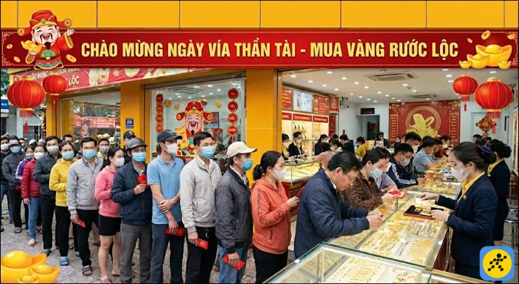 Vào ngày vía Thần Tài, hình ảnh người dân xếp hàng dài tại các tiệm vàng đã trở nên quen thuộc Vào ngày vía Thần Tài, hình ảnh người dân xếp hàng dài tại các tiệm vàng đã trở nên quen thuộc