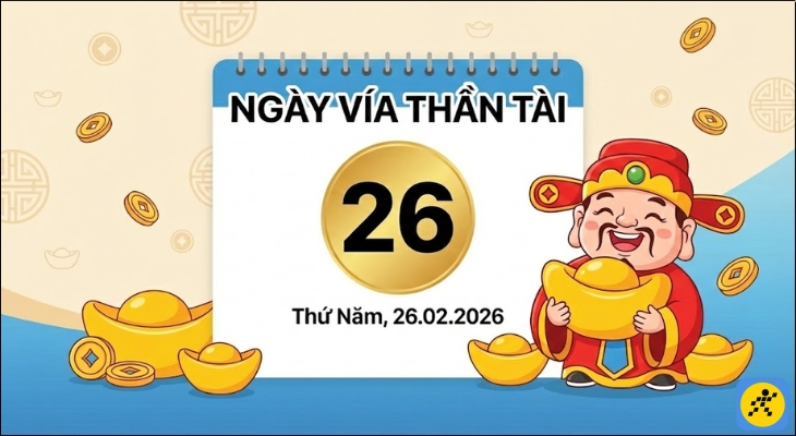Trong năm Bính Ngọ 2026, ngày vía Thần Tài sẽ rơi vào Thứ Năm, ngày 26 tháng 02 năm 2026 Dương lịch Trong năm Bính Ngọ 2026, ngày vía Thần Tài sẽ rơi vào Thứ Năm, ngày 26 tháng 02 năm 2026 Dương lịch