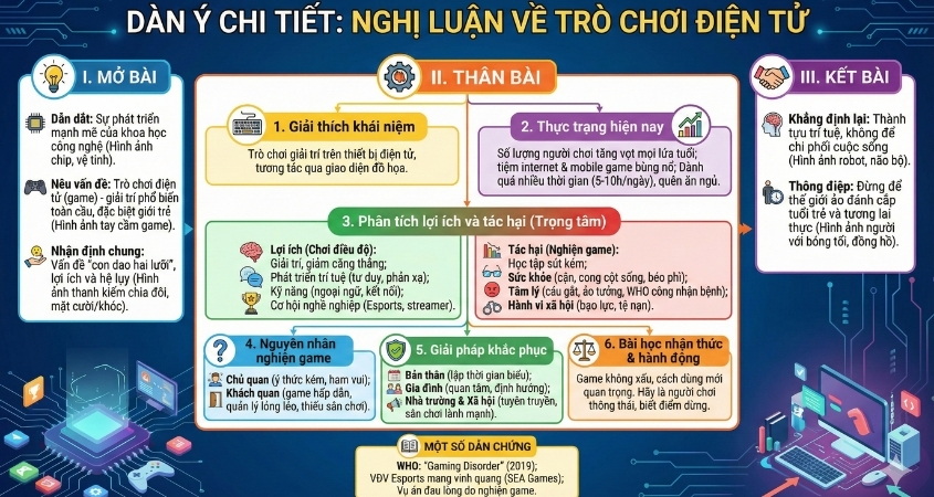 Dàn ý chi tiết bài văn nghị luận về trò chơi điện tử