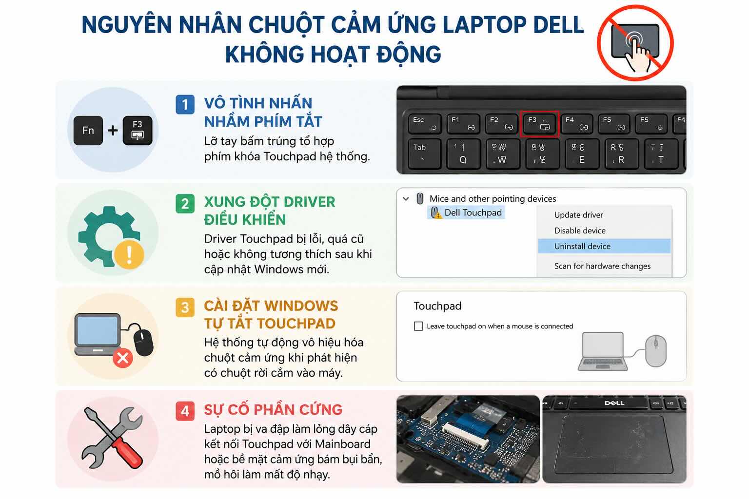 Nguy&ecirc;n nh&acirc;n khiến chuột cảm ứng Laptop Dell kh&ocirc;ng hoạt động