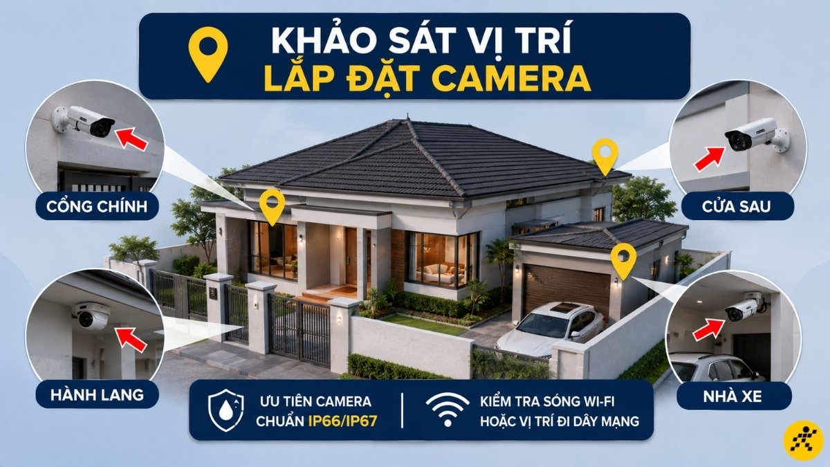 Khảo s&aacute;t vị tr&iacute; lắp đặt camera