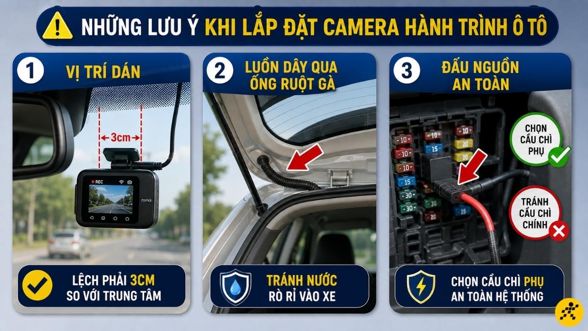Những lưu &yacute; đặc biệt khi lắp đặt camera h&agrave;nh tr&igrave;nh &ocirc; t&ocirc;