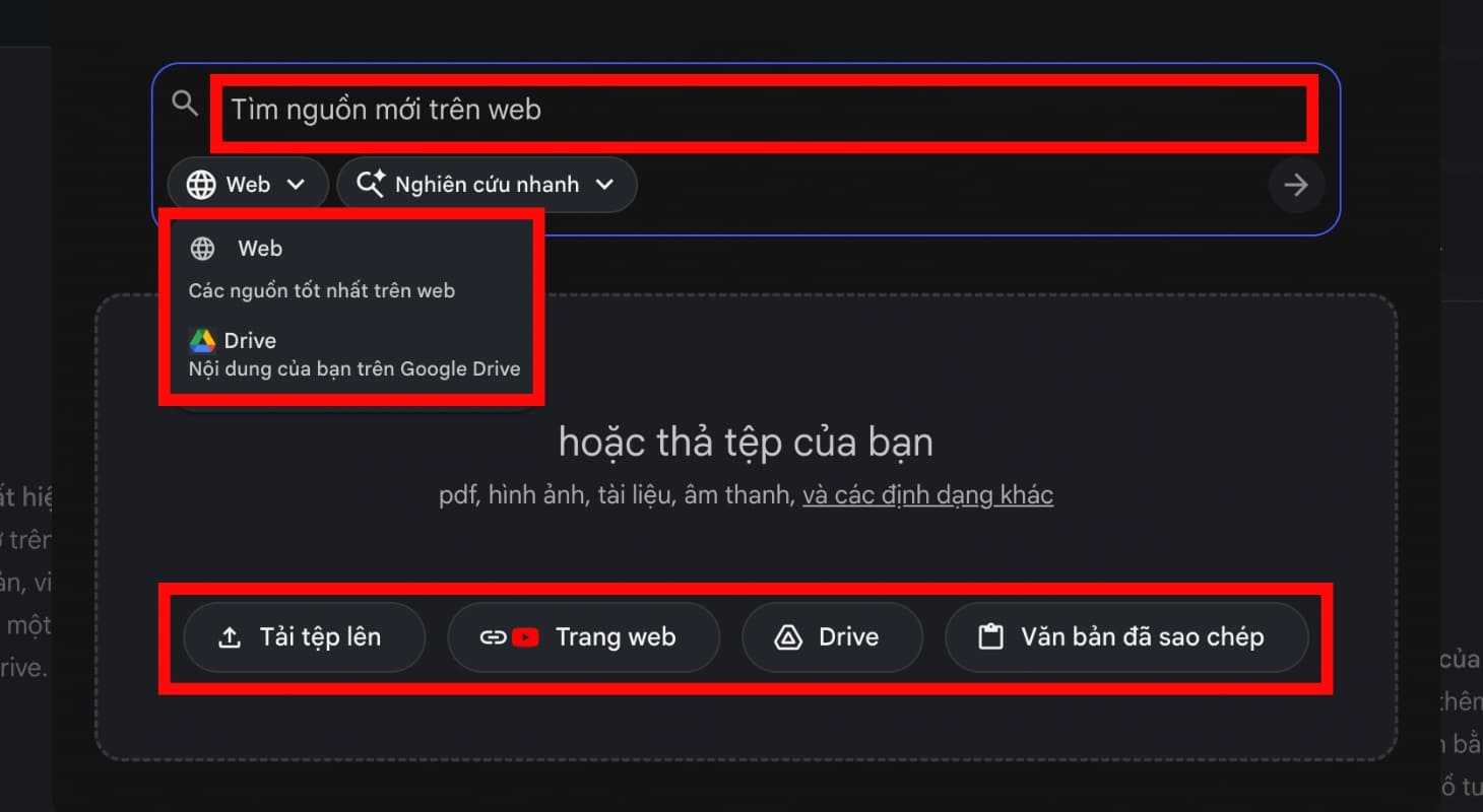 NotebookLM hỗ trợ nhiều dạng nguồn tham khảo khác nhau