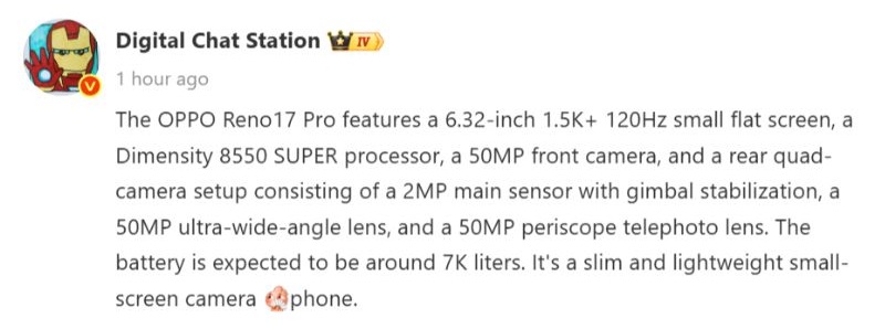 Oppo Reno 17 Pro Leak