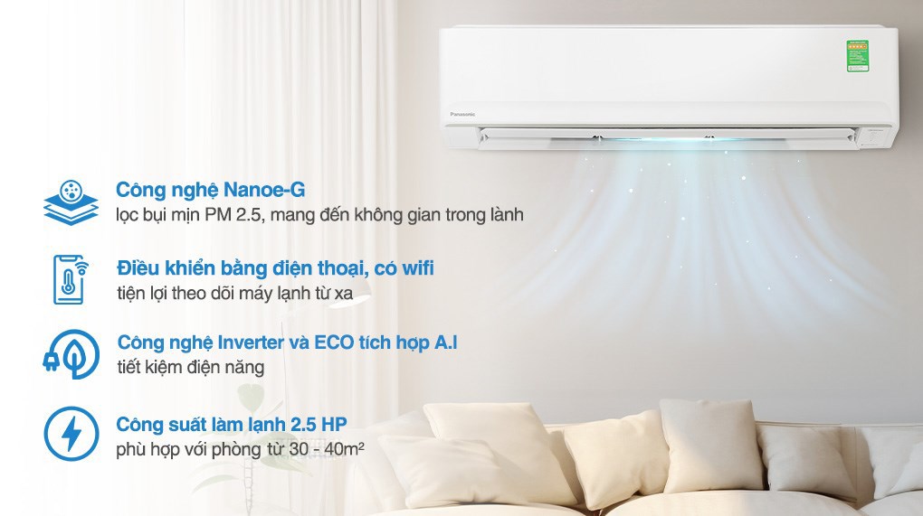 Máy lạnh Panasonic Inverter CU/CS-PU24AKH-8 công suất 2.5 HP làm mát diện rộng cho không gian mở