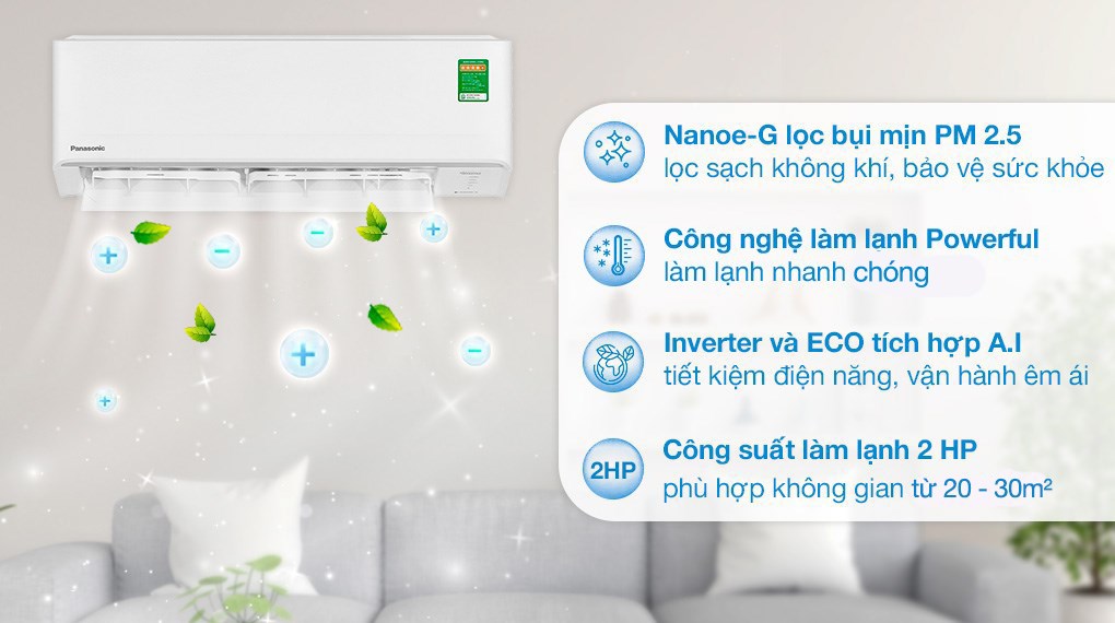 Máy lạnh Panasonic Inverter CU/CS-PU18AKH-8 17.700BTU công suất 2 HP dàn tản nhiệt Blue Fin siêu bền