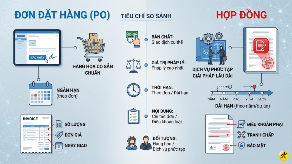 Ph&acirc;n biệt PO v&agrave; Hợp đồng