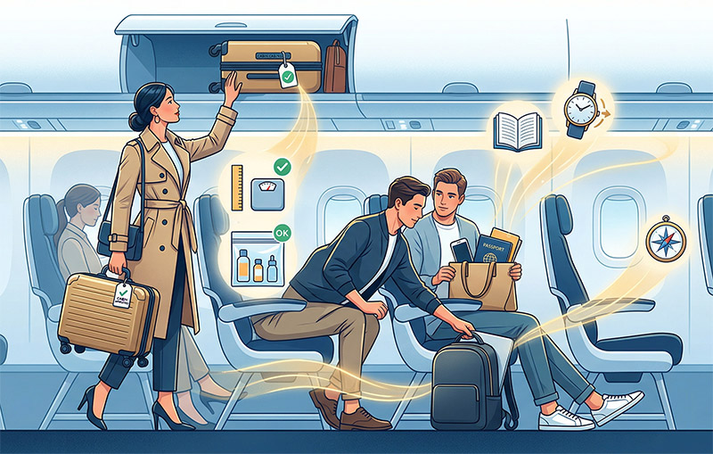 Hành lý xách tay mang lên cabin, tiện dùng, tiết kiệm thời gian nhưng bị giới hạn kích thước, trọng lượng