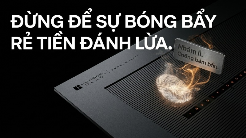 Các loại mặt kính bếp từ trơn bóng màu đen thường rất dễ lưu lại dấu vân tay