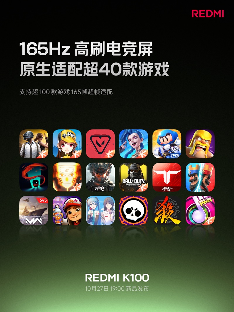 Redmi K100 Hỗ Trợ Hơn 40 Tựa Game Chạy Ở Tốc Độ Khung Hình Gốc 165 Fps.