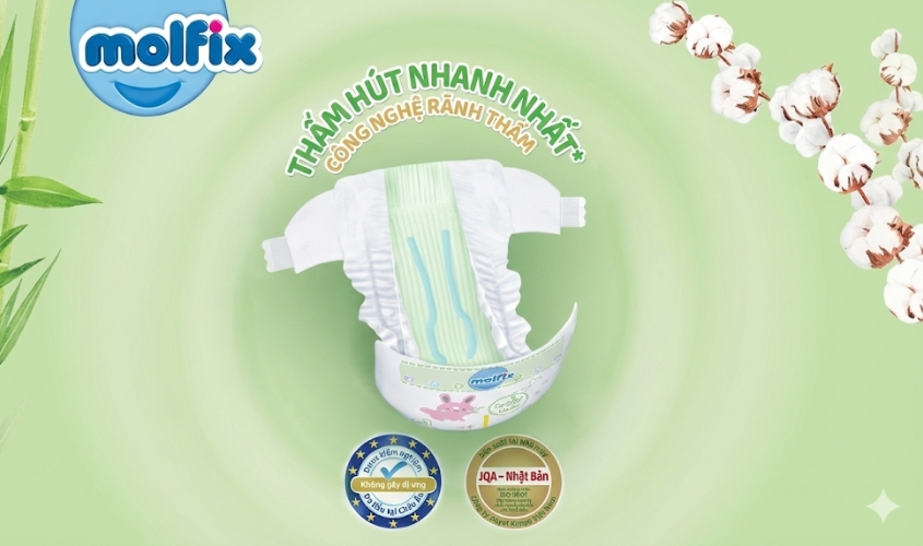 Molfix thiên nhiên có rãnh thấm hút giúp khô thoáng tốt hơn