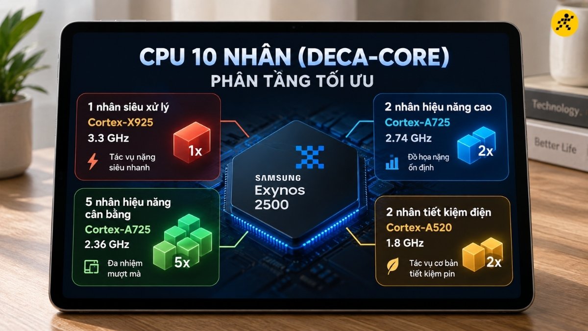 Exynos 2500 sở hữu cấu tr&uacute;c 10 nh&acirc;n CPU